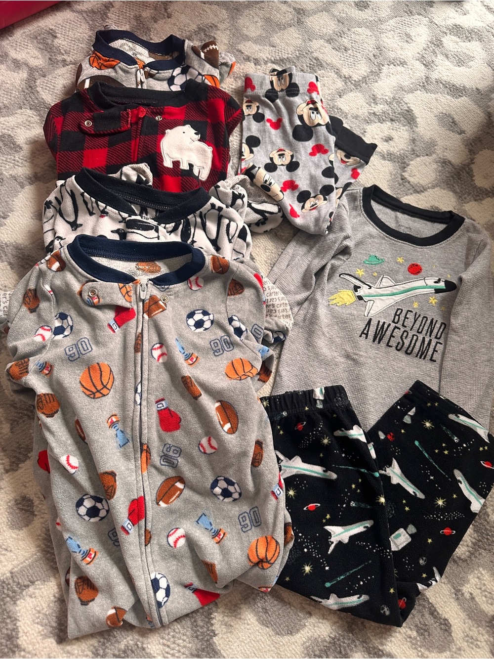 3T Boys Pajama Bundle Lot Footie Pajamas Fleece Shirt Pants Carters Mickey